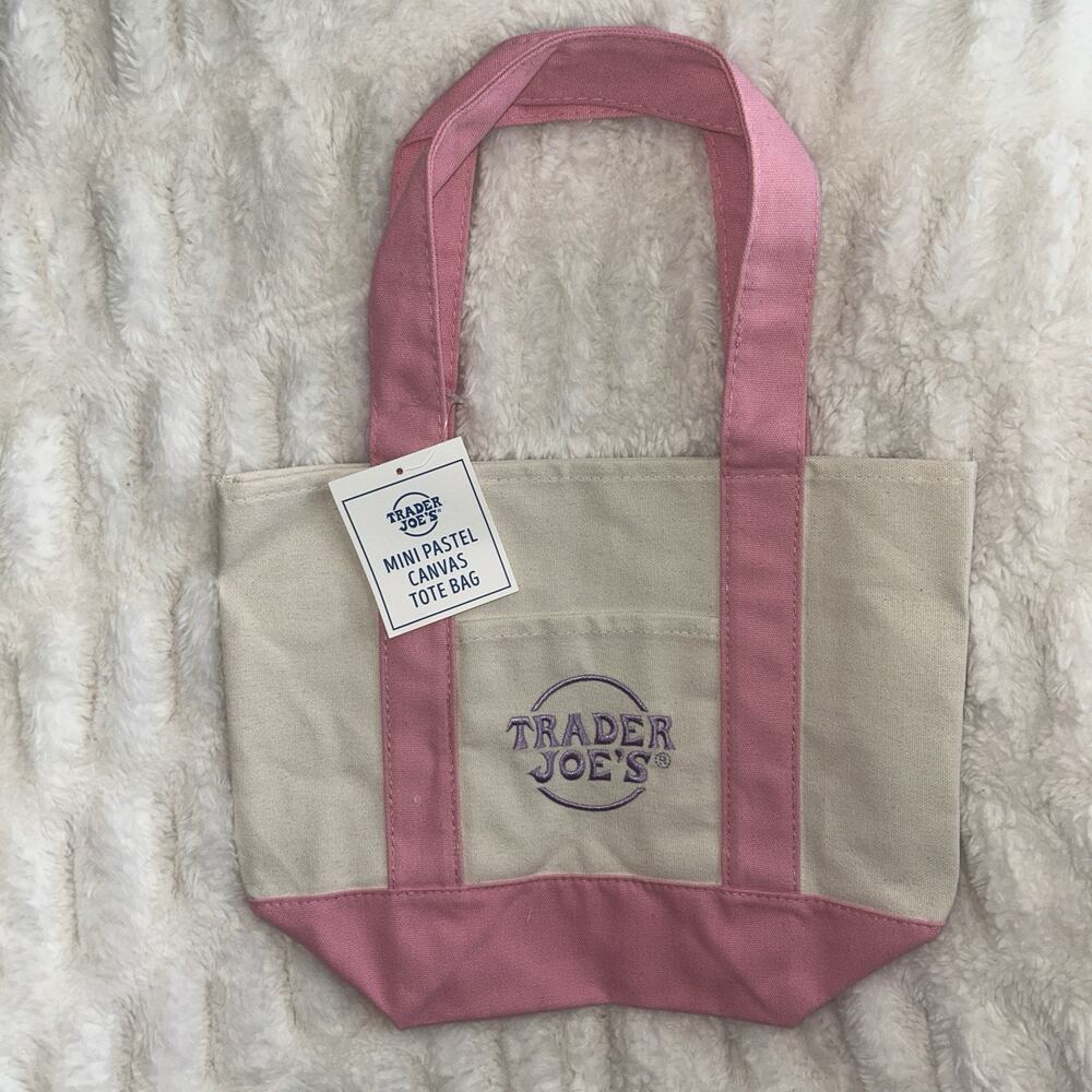 Trader Joe’s Mini Pastel Pink Canvas Tote Bag Limited Easter Edition